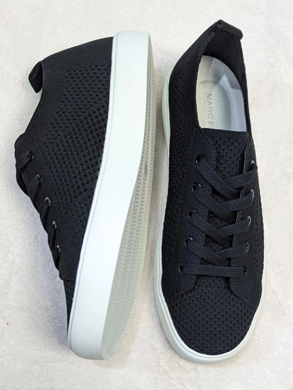 Marc Fisher Black Knit Lace-Up Sneakers with White Sole